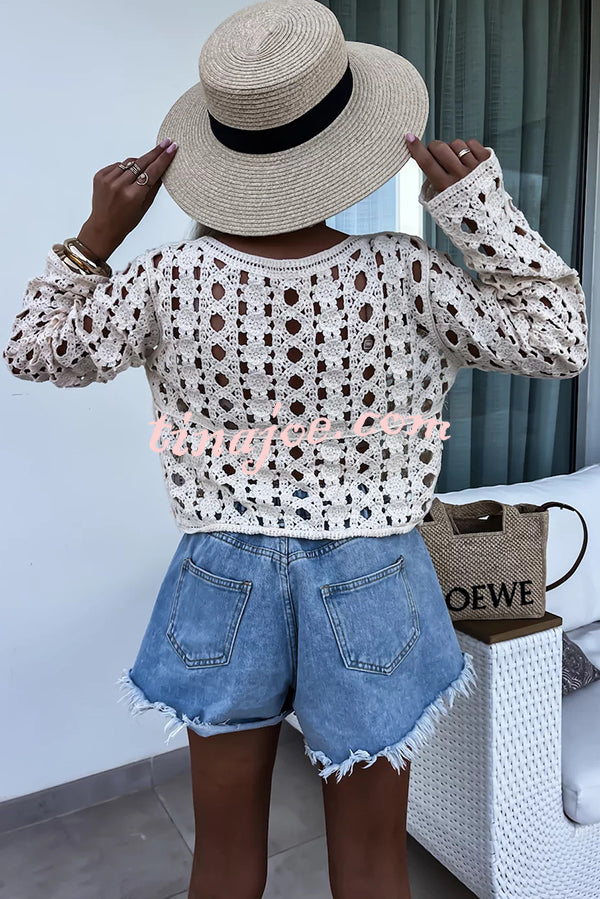 Boho Chic Hollow Out Pattern Long Sleeve Loose Top