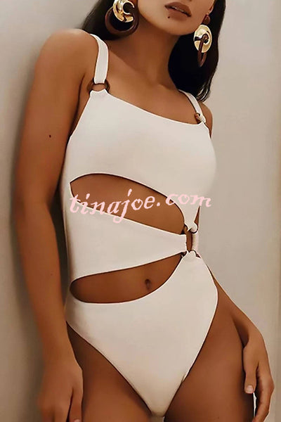 Elegant Suspender Ring Cutout One-piece Swimsuit