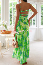 Debbie Floral Print Gathered Open Back Strappy Maxi Dress