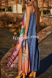 Vacation Forever Satin Funny Holiday Print Cami Slit Maxi Dress