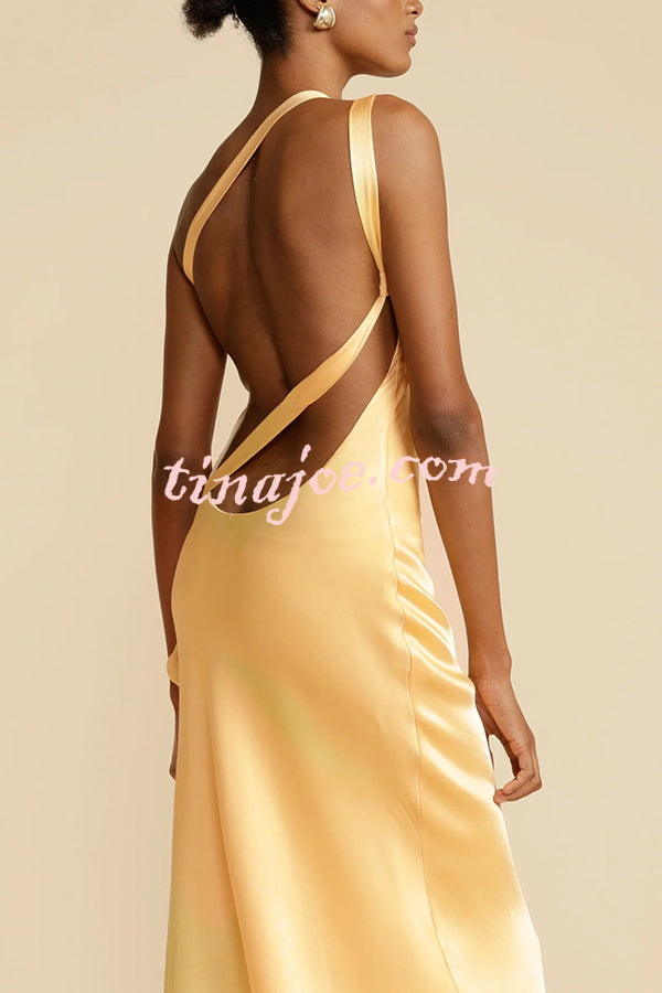 Moonlit Soiree Satin Asymmetrical One Shoulder Backless Strap Maxi Dress