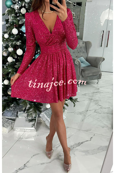 Girls Night Out Sequin Wrap Long Sleeve Mini Dress