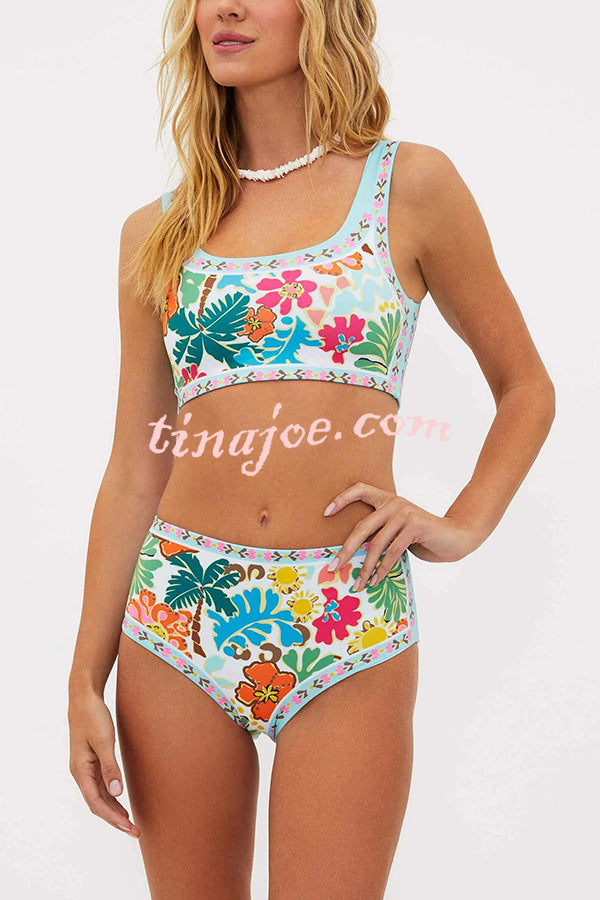 Tropical Sands Floral Unique Print Stretch Bikini Swimsuit
