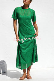 Sunkissed Shores Crochet Knit Short Sleeve Lightweight Maxi Dress(separate Slip)