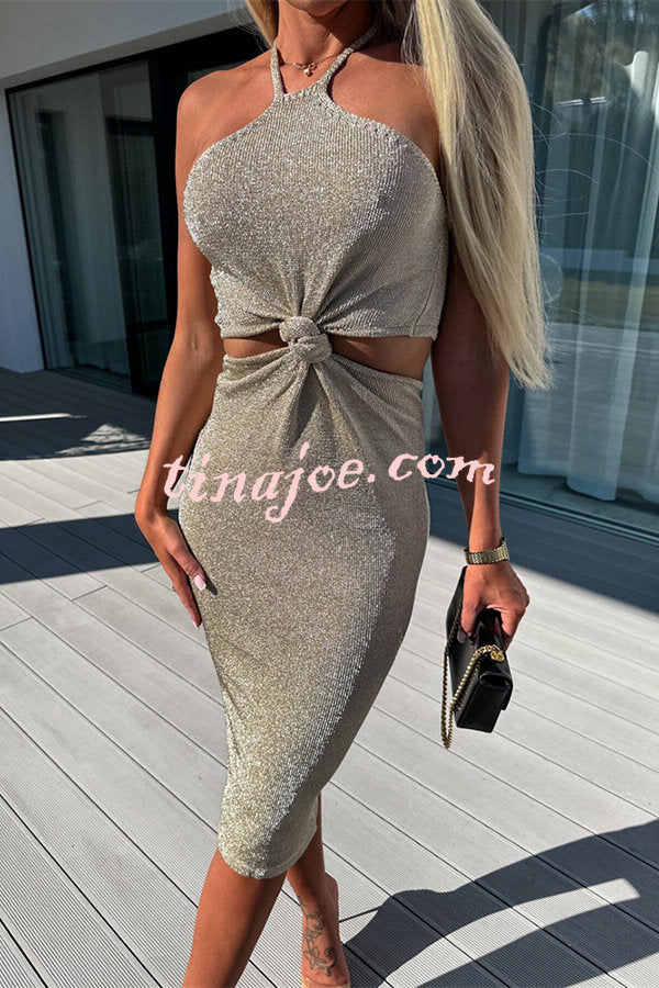 Slay The Look Knit Front Knotted Cutout Halter Midi Dress