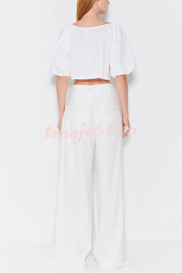 Adriano Double Button High Waist Pocketed Wide Leg Pants