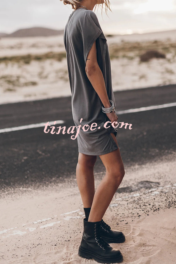 Absolutely Comfortable Cotton Blend Batwing Loose T-shirt Mini Dress
