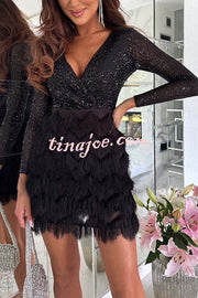 Spinning on The Dance Floor Sequin Patchwork Tiered Fringe Mini Dress