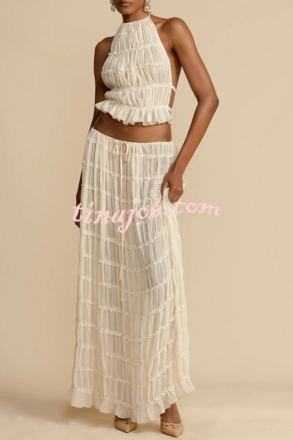 Versatility and Vintage Charm Pleated Drawstring Waist Tiered Maxi Skirt