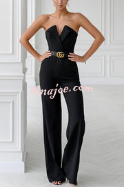 Tuxedo-style Off Shoulder Pocket Wide Leg Formal Jumpsuit