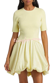 Simply Sweet Knit Ribbed Short Sleeve Bubble Hem Mini Dress
