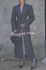 Elegant Lapel Long Sleeve Button High Waist Long Coat