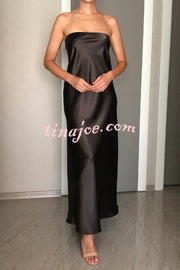 Satin Solid Color Elegant Strapless Slim Maxi Dress
