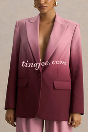 Enya Ombre Print Single Button Long Sleeve Lapel Loose Blazer
