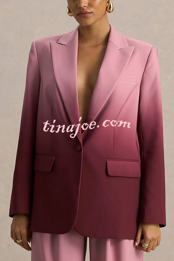 Enya Ombre Print Single Button Long Sleeve Lapel Loose Blazer