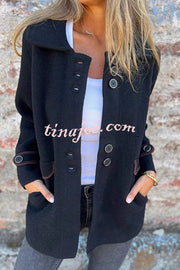 Solid Color Lapel Long Sleeve Button Loose Coat