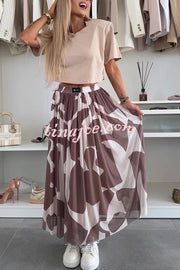 Colorblock Print Elastic Waist Relaxed Tulle Maxi Skirt