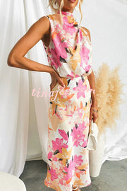Floral Print Sleeveless Waisted Resort Maxi Dress