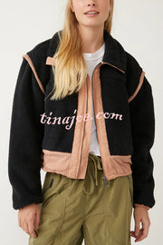 Stylish Patchwork Stand Collar Sherpa Zipper Jacket