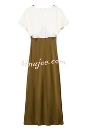 Fashionable Contrast Color V-neck Lace Stitching Maxi Dress
