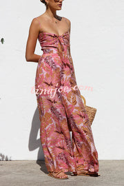 Botanical Print Strappy Resort Style Wide-leg Pants Jumpsuit