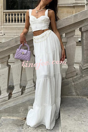 Fashionable Suspender Slim-fit Top and Elastic Waist Stitching Elegant Maxi Skirt Set
