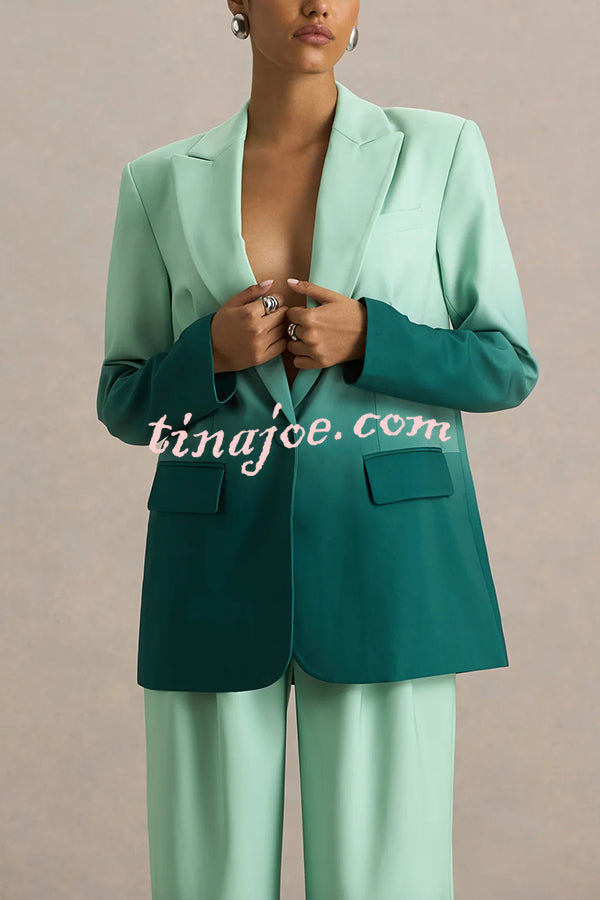 Enya Ombre Print Single Button Long Sleeve Lapel Loose Blazer