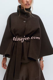 Fashionable Stand Collar Button Waist Tie Loose Cape