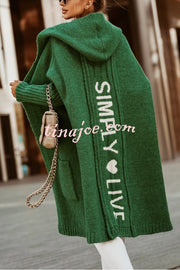 Fashionable Hooded Loose Long Letter Knitted Jacket