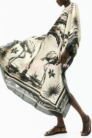 Flora Flamingo Print V-neck Loose Holiday Maxi Dress