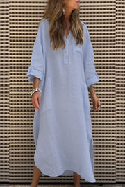 Solid Color Casual Button Pockets Irregular Hem Maxi Dress