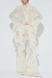 Fashionable Ruffled Elastic Waist Holiday Style Flared Pants