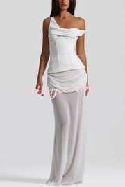 Sculptural Elegance One Shoulder Removable Corset Drape Maxi Dress