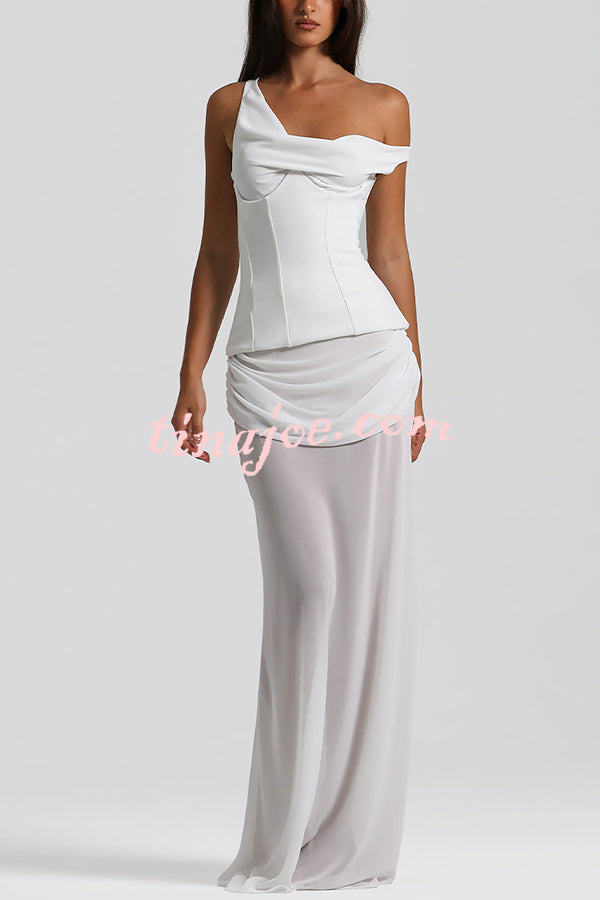 Sculptural Elegance One Shoulder Removable Corset Drape Maxi Dress