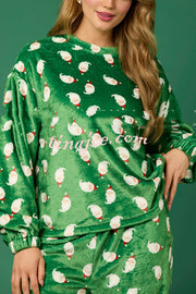 Christmas Printed Crew Neck Long Sleeve Top and Elastic Waist Loose Pants Set