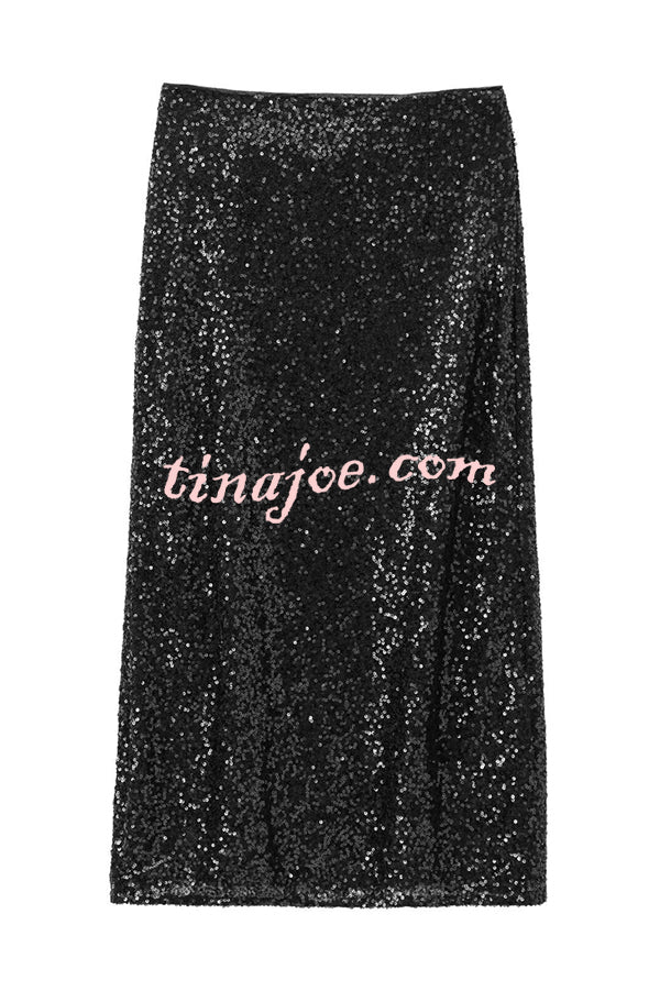 Crushing on You Sequin High Rise Wrap Tie-up Slit Midi Skirt