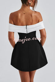 Sexy Contrast Off-the-shoulder Bow-embellished Mini Dress