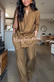 Bella Satin Drape Collar Single Button Casual Blazer and Elastic Waist Pocket Loose Pants Set