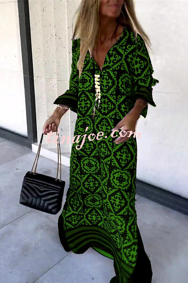 Basically Perfect Geometry Printed Long Sleeve Casual Maxi Dress