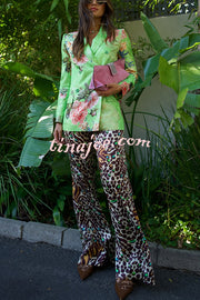 Wild and Free Flowers Printed Button Up Long Sleeve Lapel Blazer