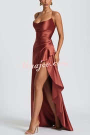 Solid Color Sexy Backless Lace-up Irregular Ruffled Maxi Dress