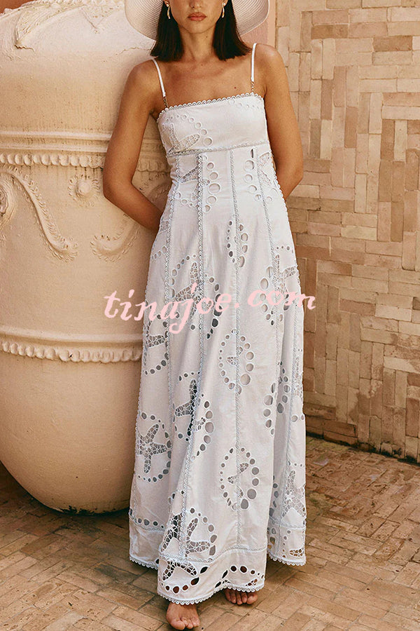 Simona Embroidered Starfish Pattern Backless Tie-up Slip Maxi Dress