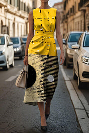 Unique Print Sleeveless Round Neck Casual Midi Dress