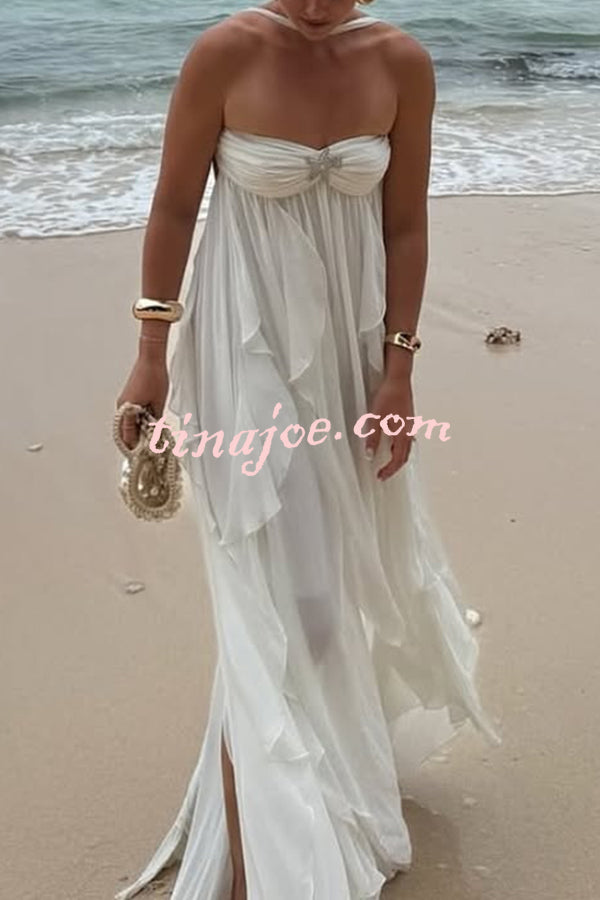 Resort Style Romantic Ruffles Open Back Stars Decorated Beach Maxi Dress