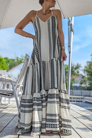 Away on Vacay Ethnic Print A-line Cami Maxi Dress