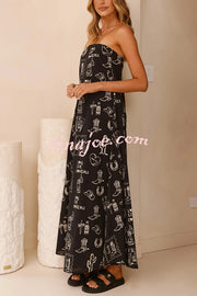 Unique Print Strapless Open Back Full Hem Maxi Dress