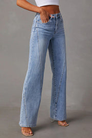 Fashionable Patchwork Casual Loose Pocket Wide Leg Jeans