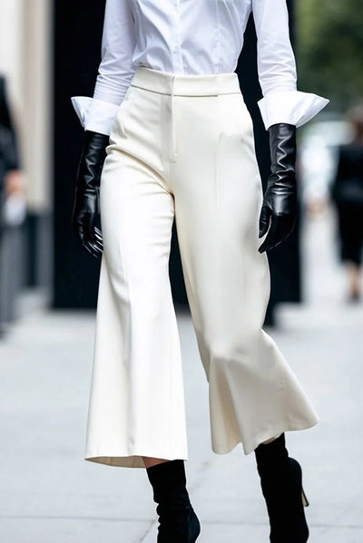 Solid Color High Waist Casual Straight Pants