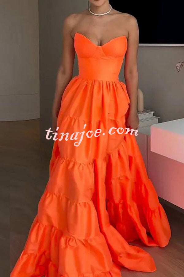 Only Princess Off Shoulder Layered Hem Prom Maxi Dress