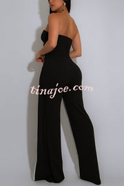 Fashionable Contrast Color Off-shoulder Metal Decoration Casual Elegant Jumpsuit